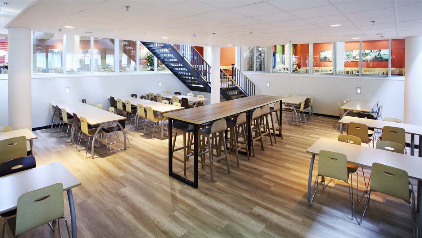 wineo Purline Bioboden Holzoptik Tische Stühle Klinikum modern 