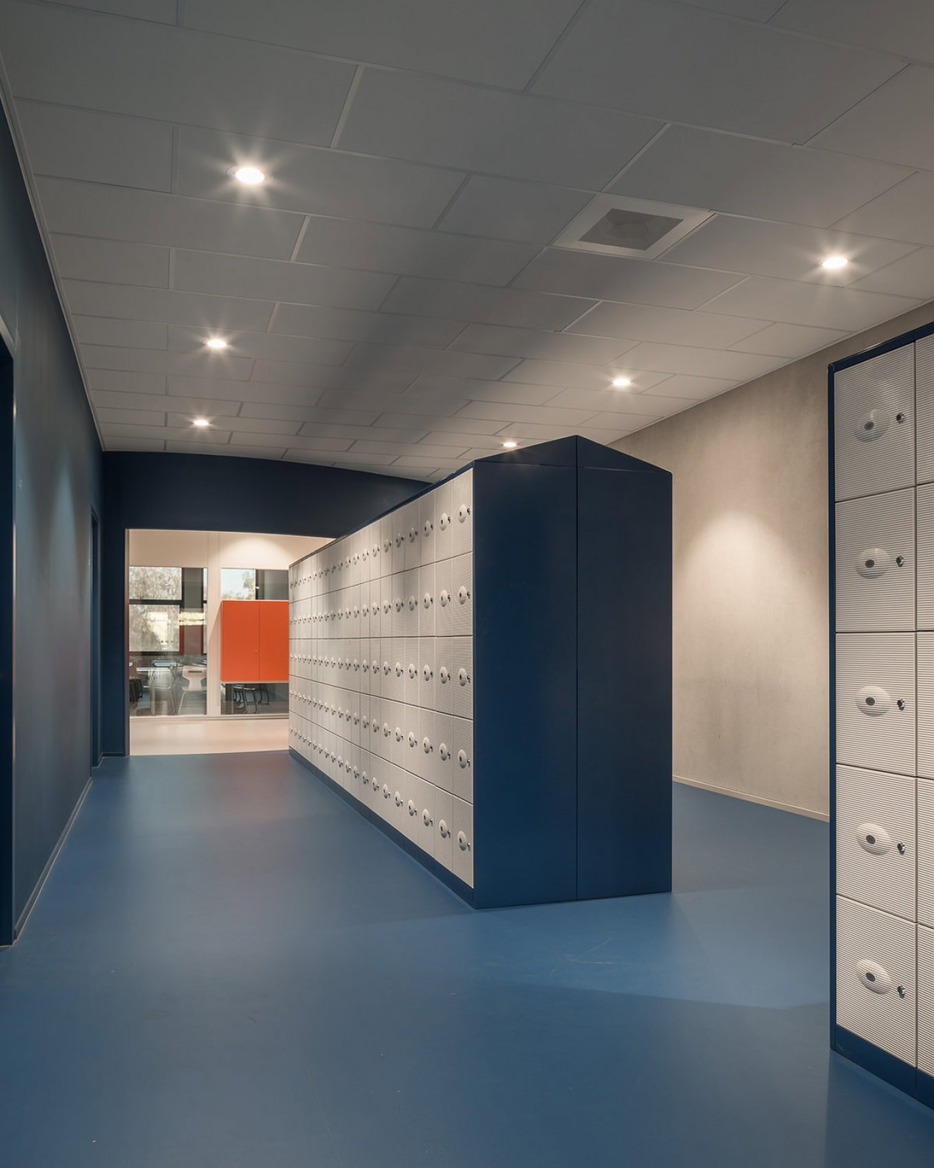 wineo Purline Bioboden Foyer groß blau Türen Schließfächer